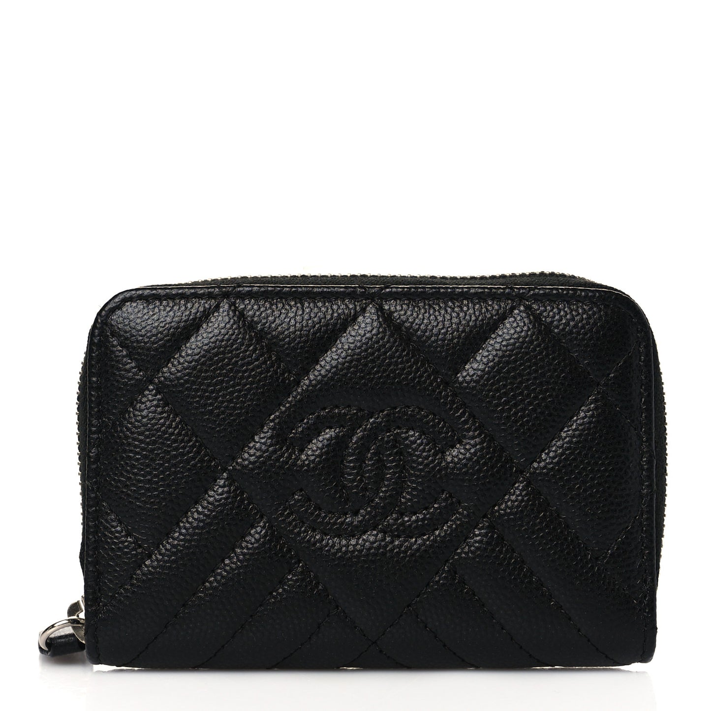 Caviar Quilted Diamond CC Zip Around Coin Purse Black