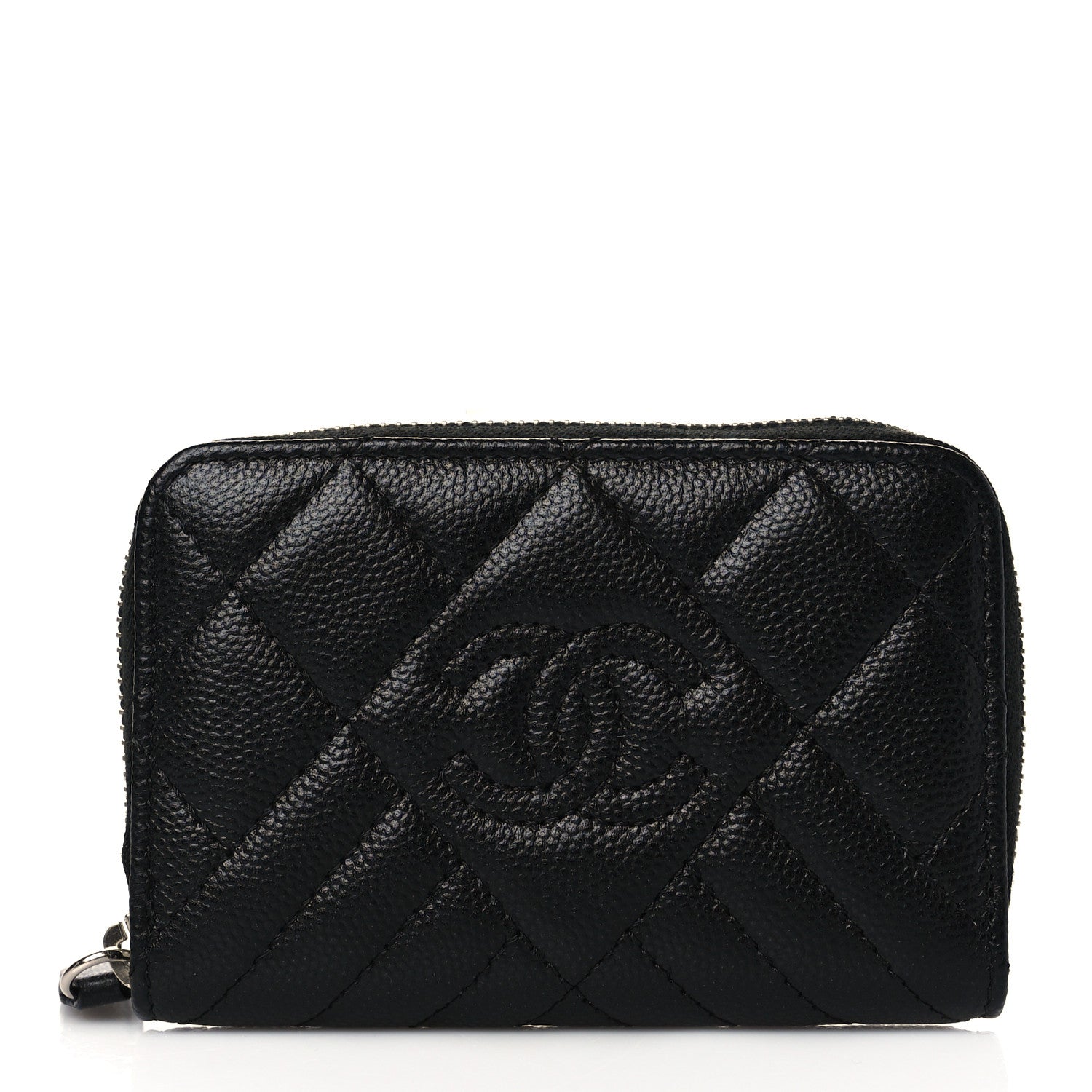 Chanel Caviar Quilted Diamond CC Zip Around Coin Purse Black 1 of 9