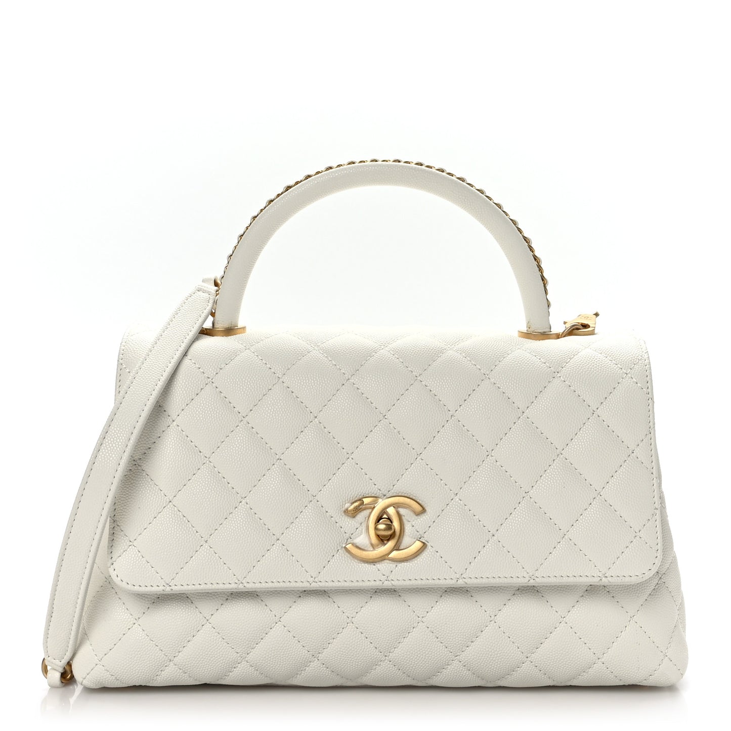 Caviar Quilted Small Chain Coco Handle Flap White