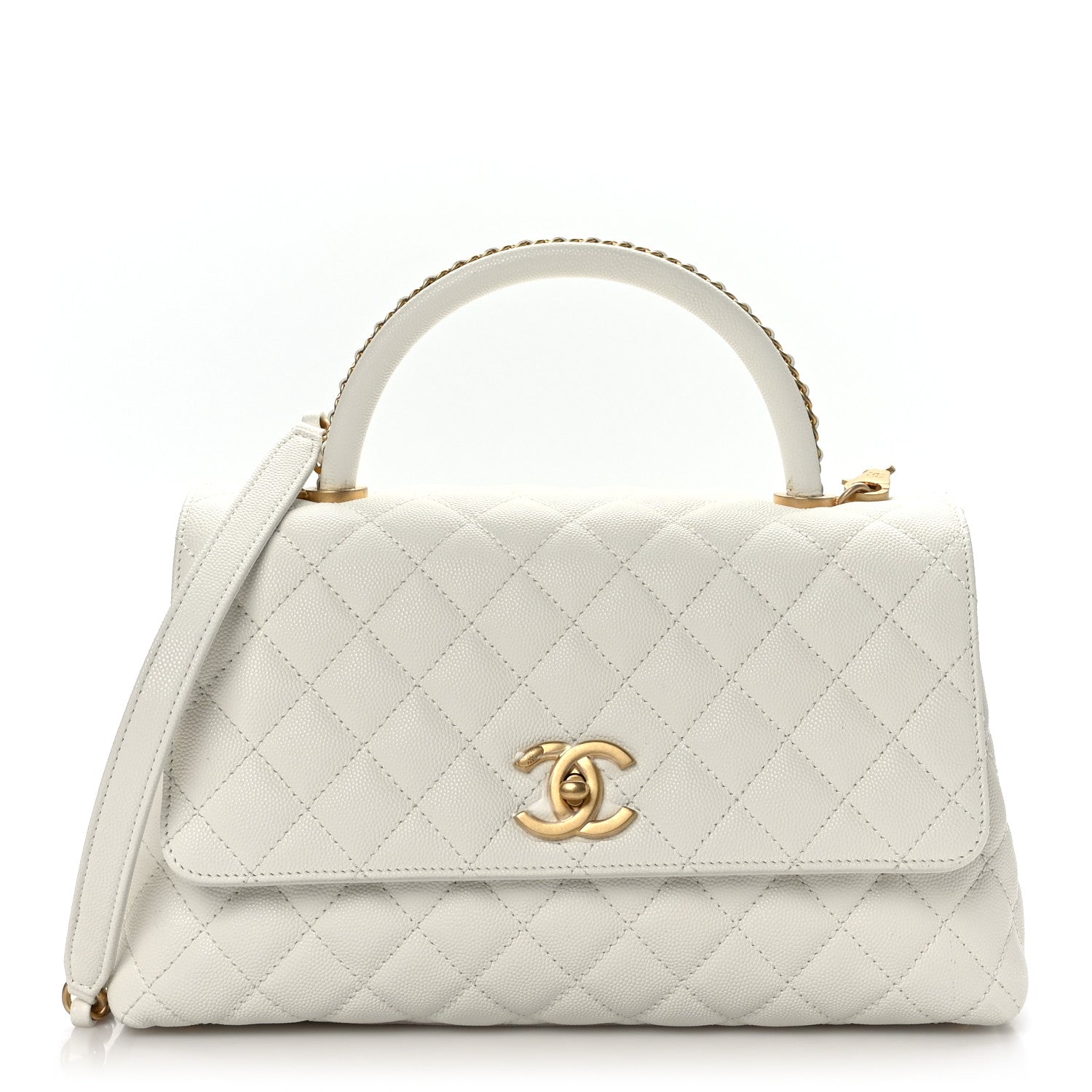 Chanel Caviar Quilted Small Chain Coco Handle Flap White 1 of 9