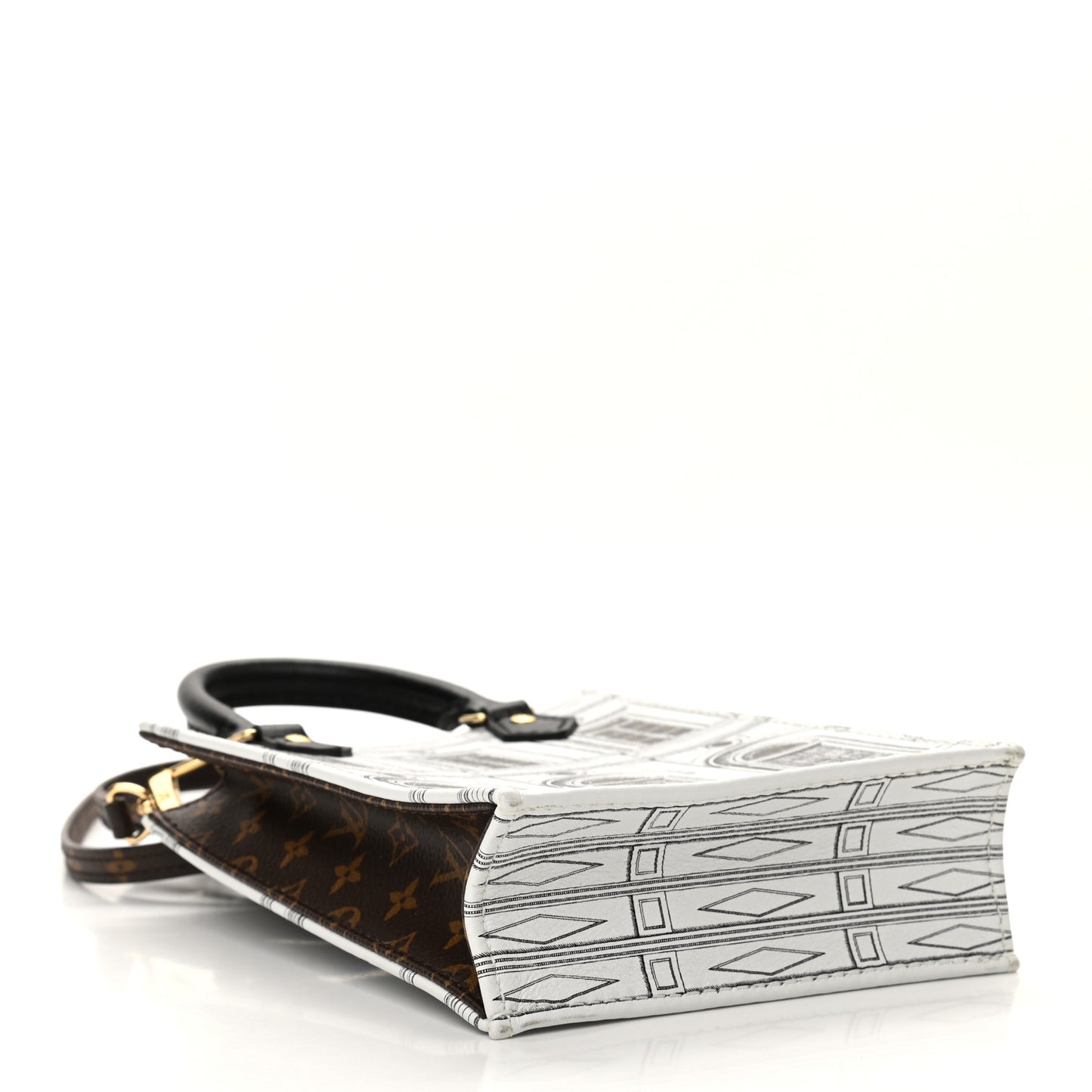 X FORNASETTI Calfskin Architettura Petit Sac Plat Black White