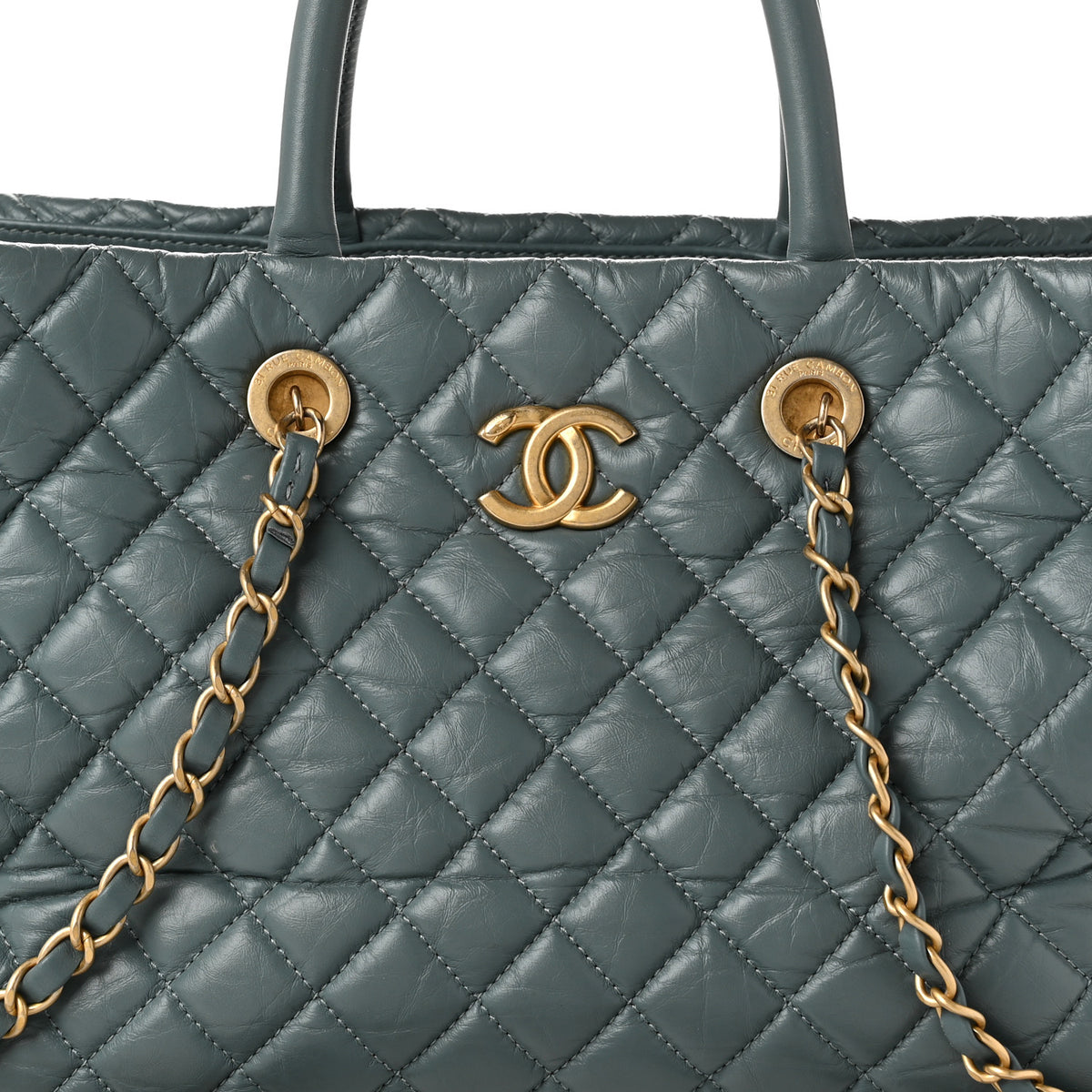 Aged Calfskin Quilted Large Coco Handle ShoppingTote Blue