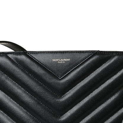 Saint Laurent Grain De Poudre Matelasse Chevron Medium Tribeca Shopping Bag Black 10 of 11