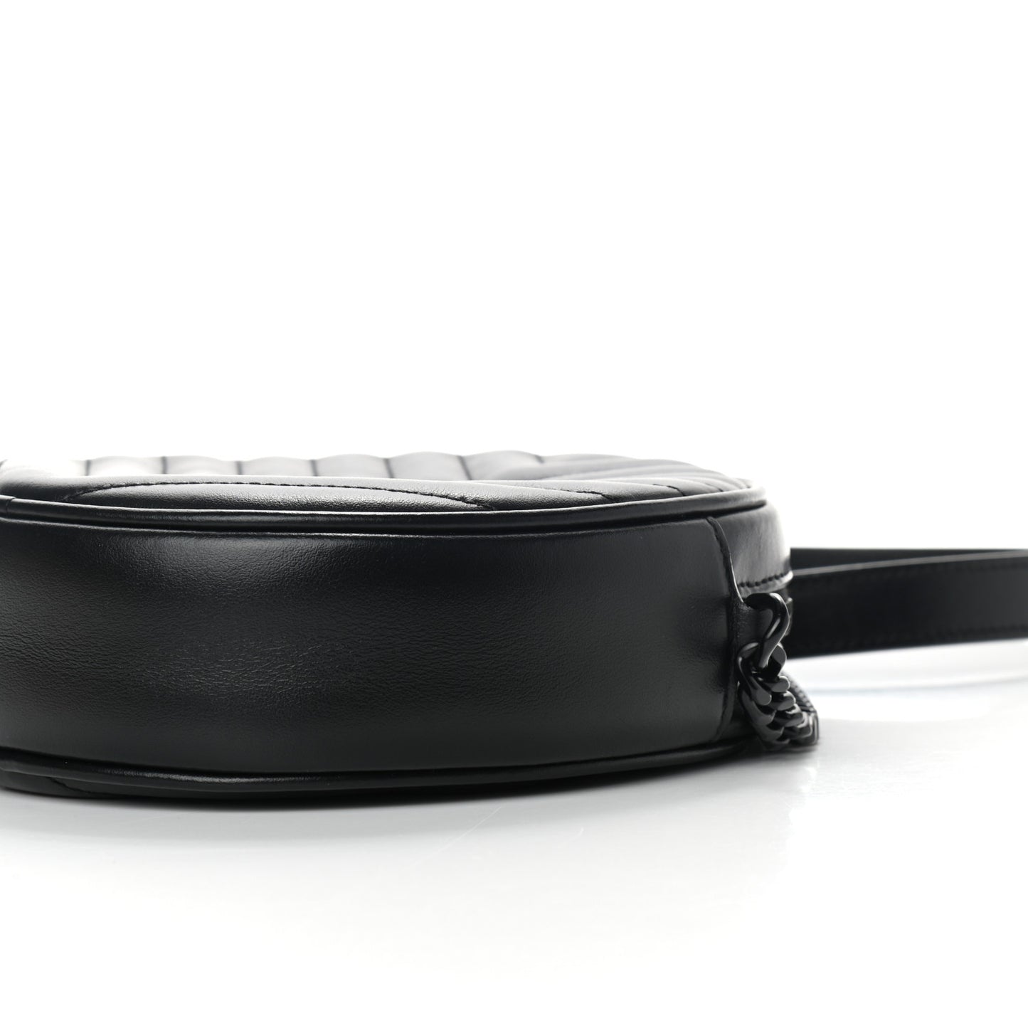Calfskin Matelasse Chevron Round Vinyle Camera Bag Black