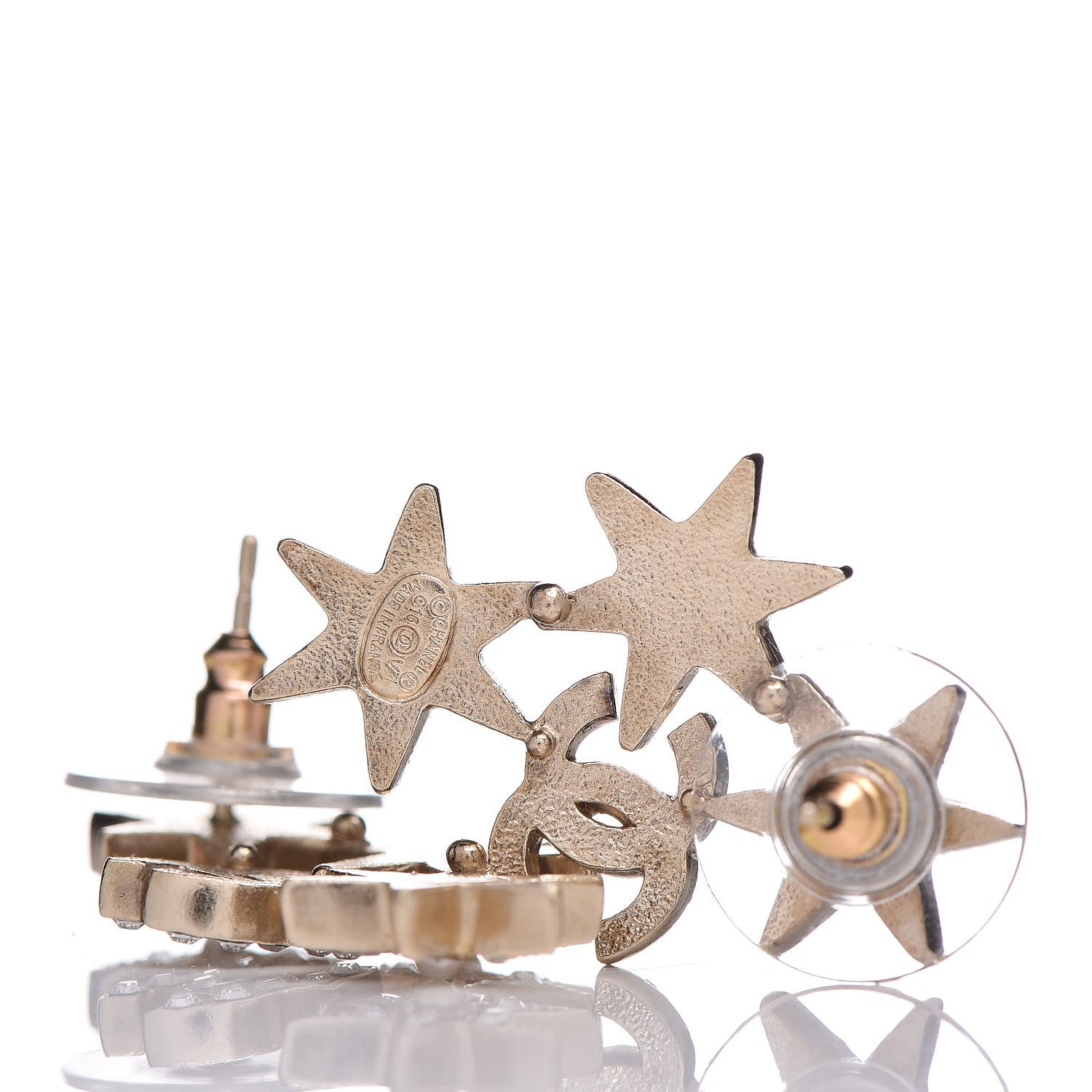 Chanel Crystal Pearl CC Star Earrings Gold 4 of 4