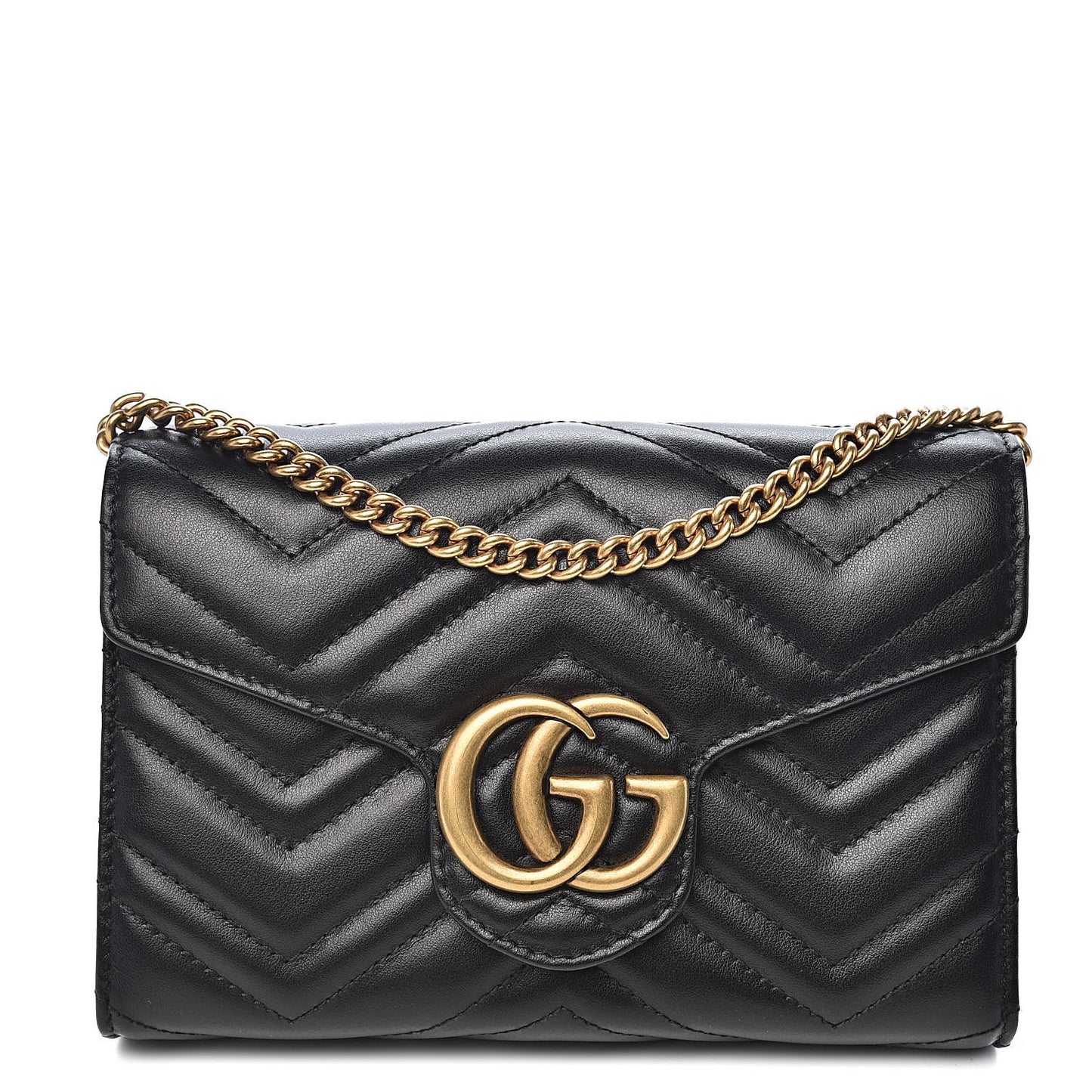 Calfskin Matelasse GG Marmont Chain Wallet Black