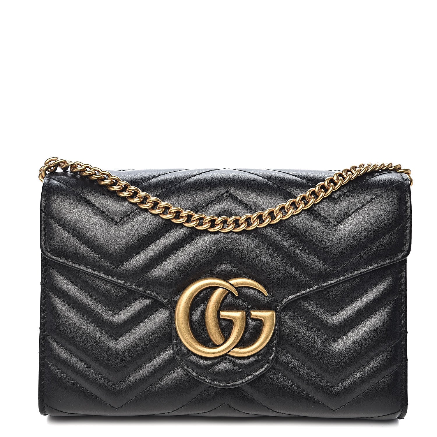 Gucci Calfskin Matelasse GG Marmont Chain Wallet Black 1 of 10