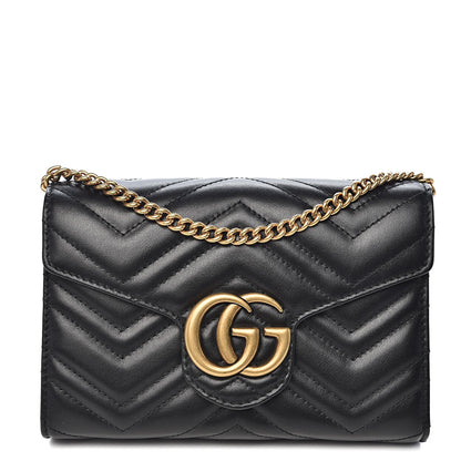Gucci Calfskin Matelasse GG Marmont Chain Wallet Black 1 of 10