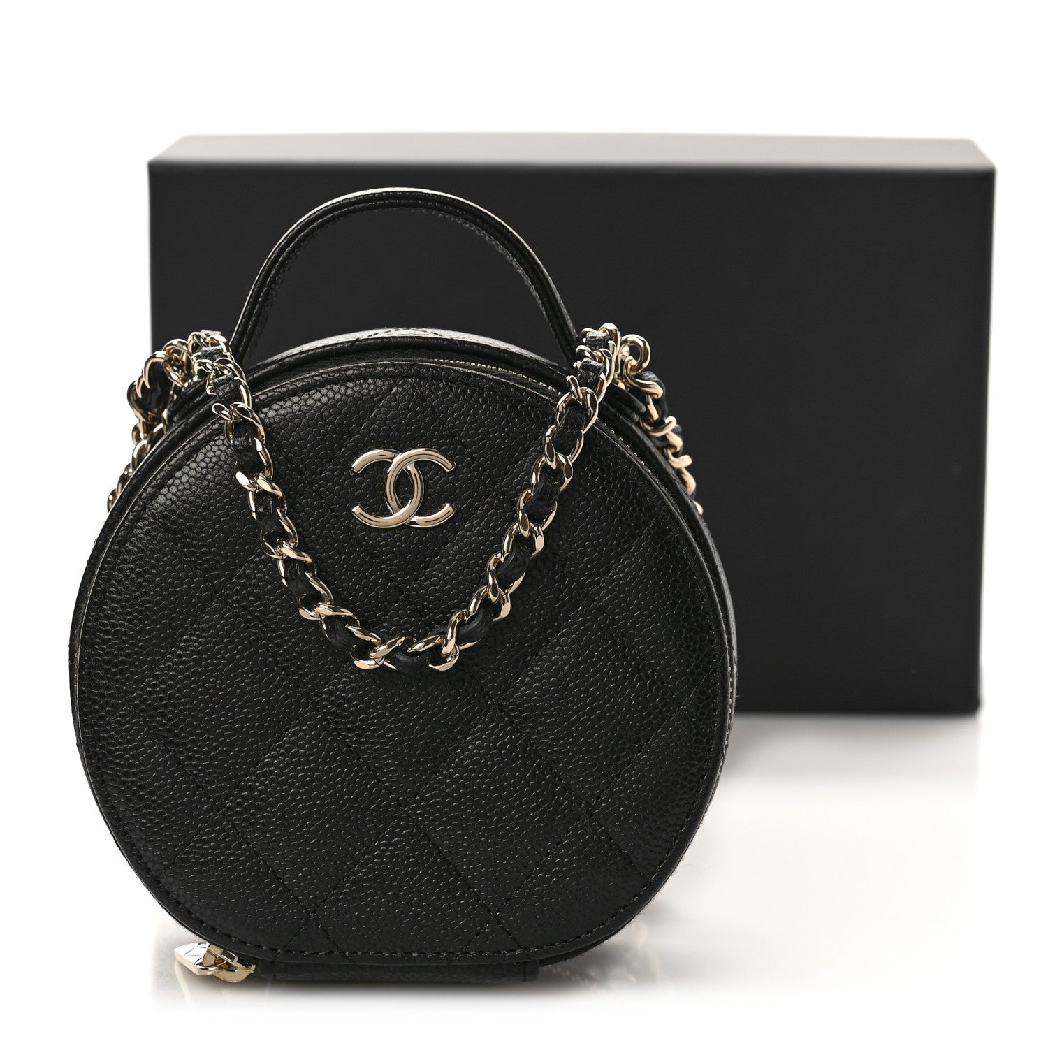 Chanel Caviar Quilted Round Handle With Care Vanity With Chain Black 10 of 10
