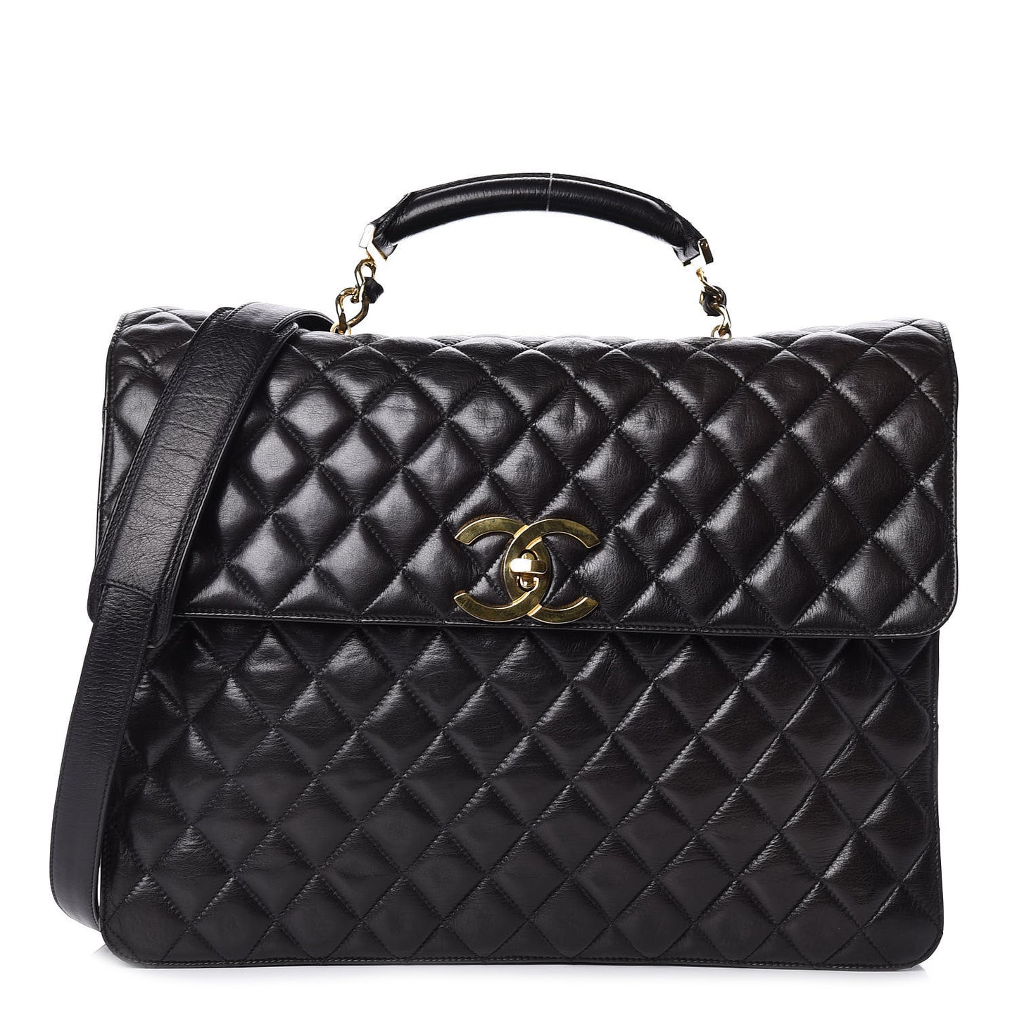 Lambskin Quilted Briefcase Laptop Bag Black