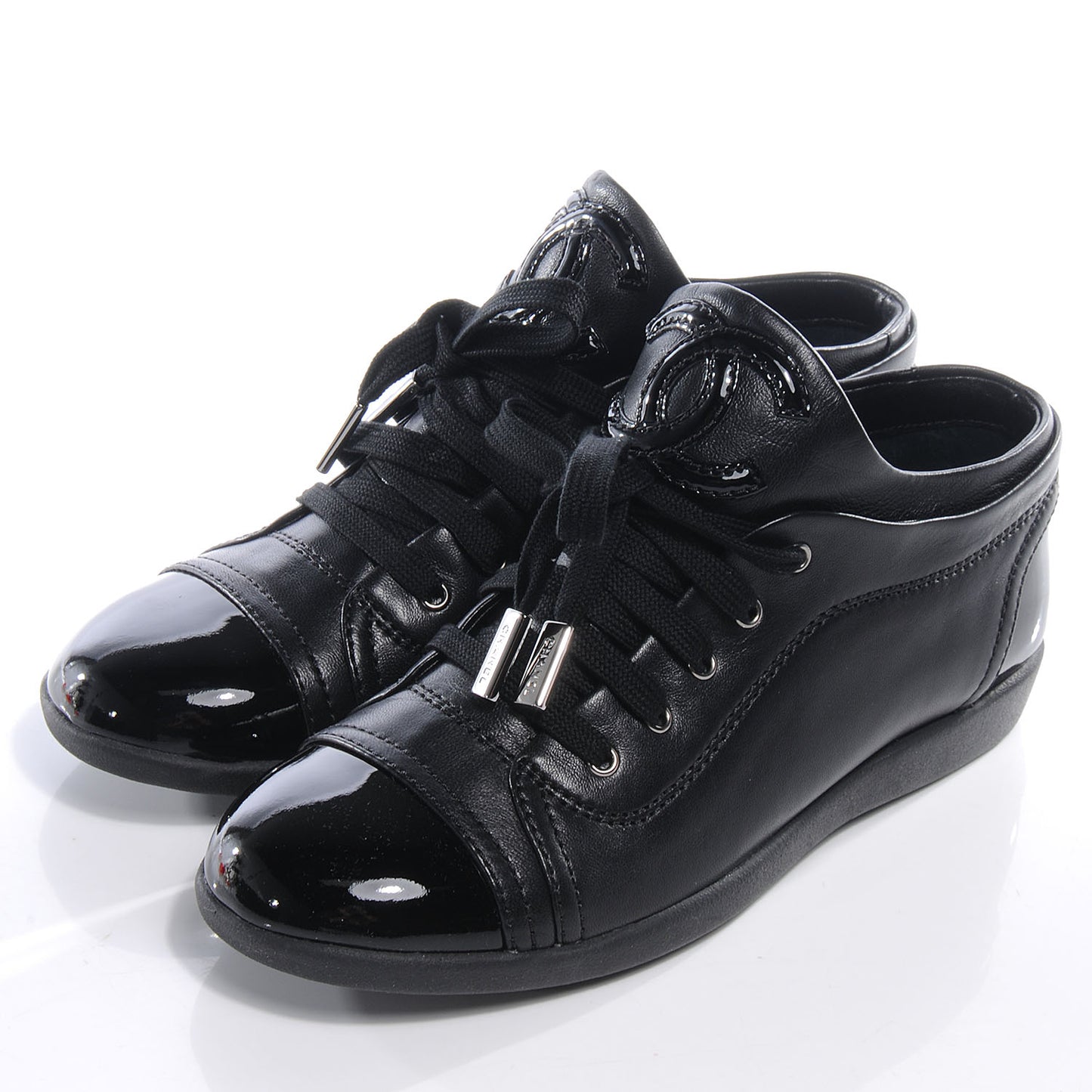 Leather Patent Cap Toe CC Sneakers Black 36.5
