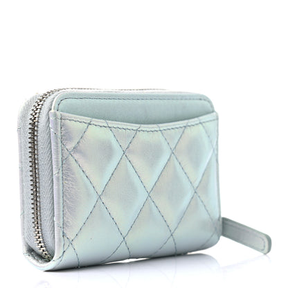 Chanel Iridescent Calfskin Quilted Zip Coin Purse Wallet Light Blue 3 of 7