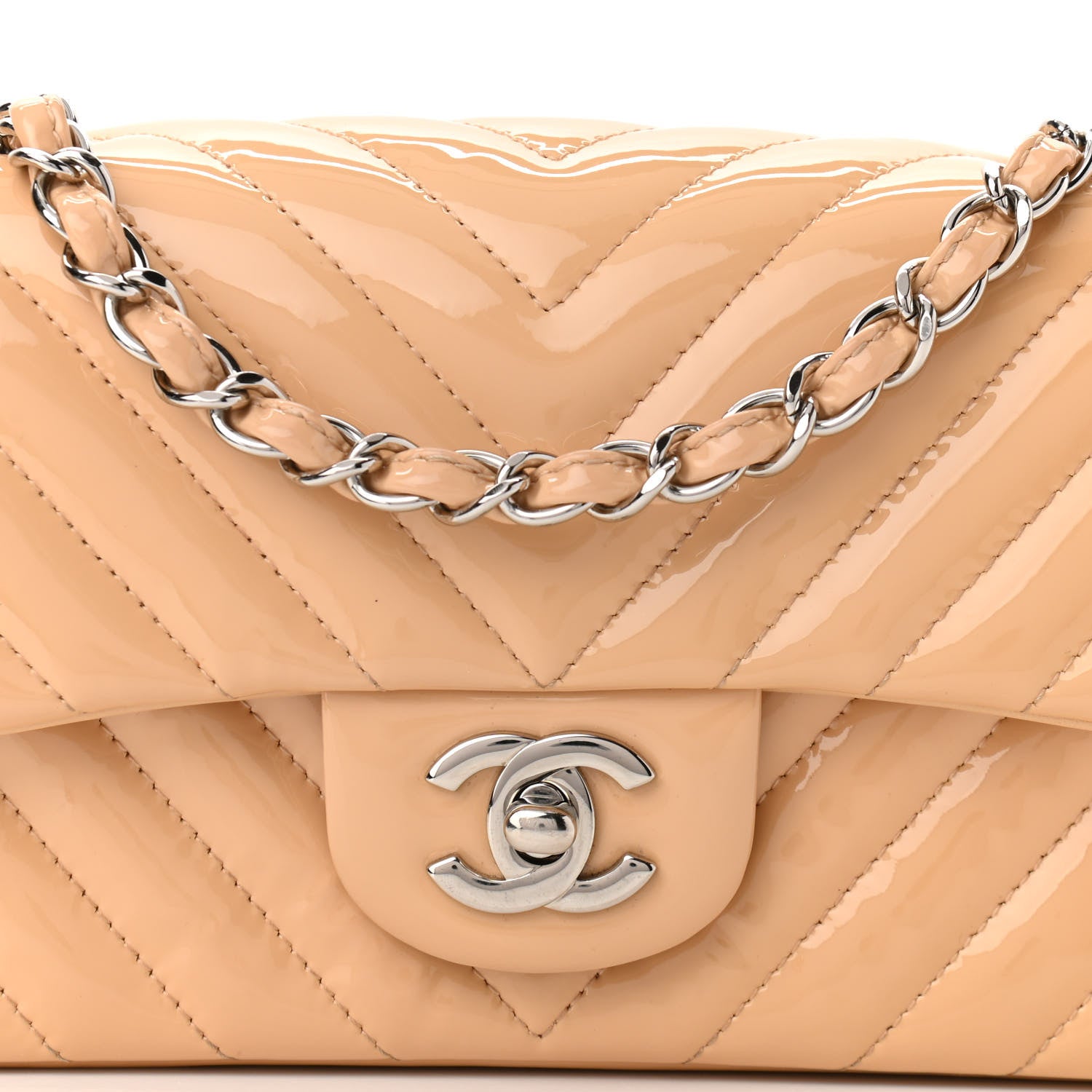 Chanel Patent Chevron Quilted Mini Rectangular Flap Beige 8 of 10
