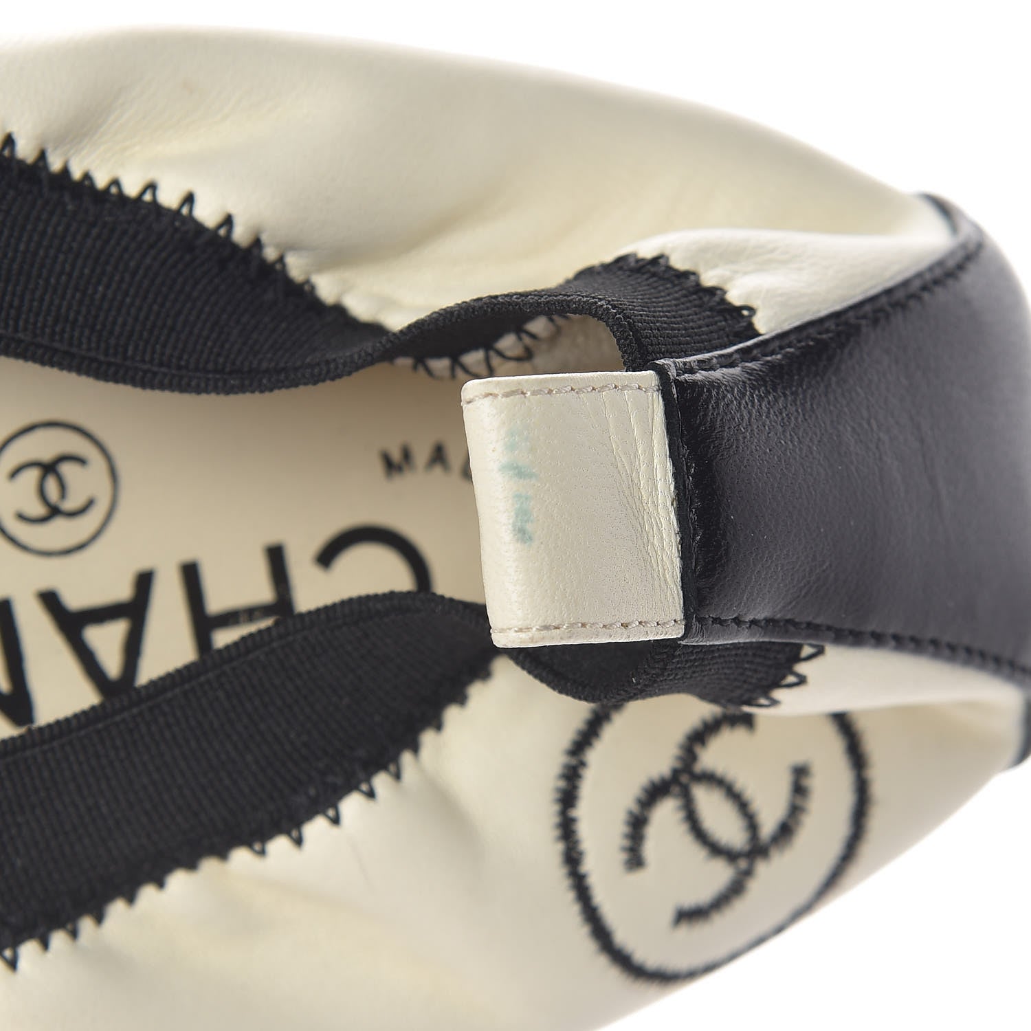 Chanel Lambskin CC Elastic Cap Toe Ballerina Flats 37 Off White Black 10 of 16