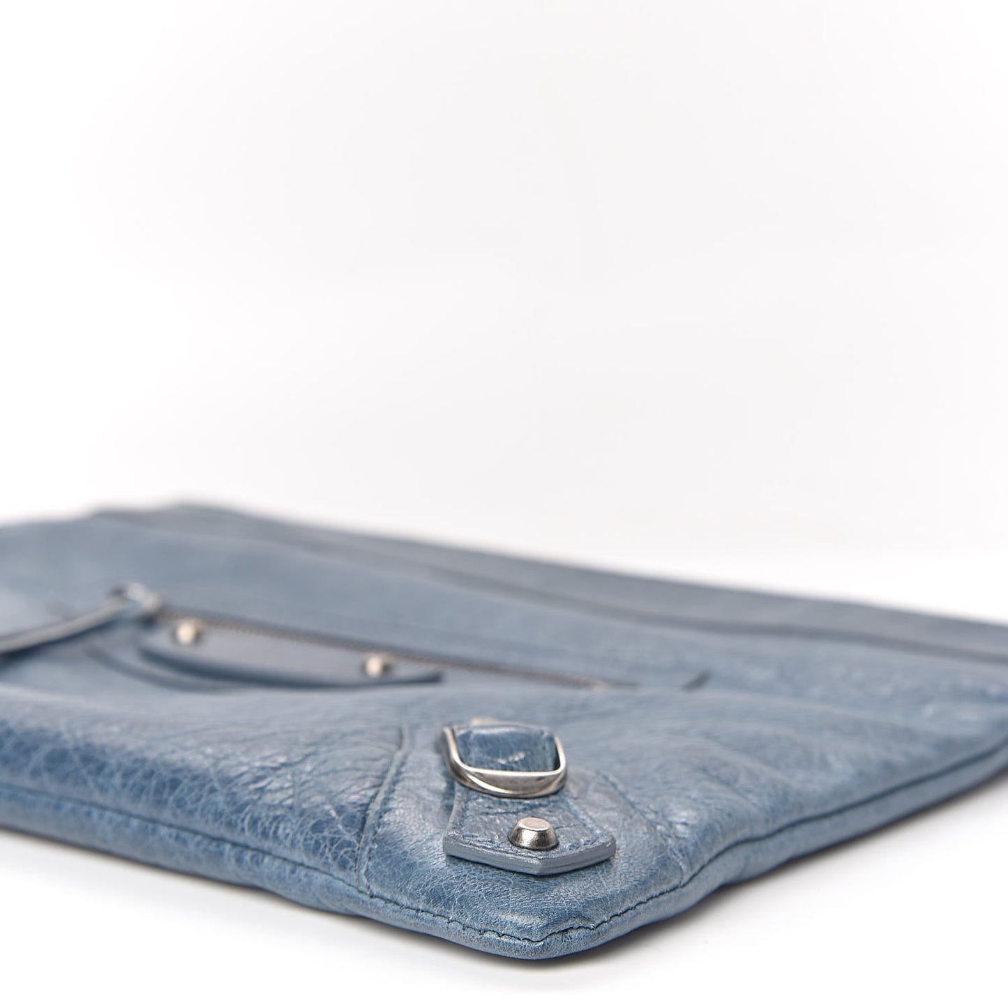 Agneau Classic Hardware Zip Clutch Bleu Jean