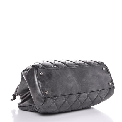 Chanel Glazed Calfskin Quilted Large Just Mademoiselle Bowling Bag Grey 4 of 7