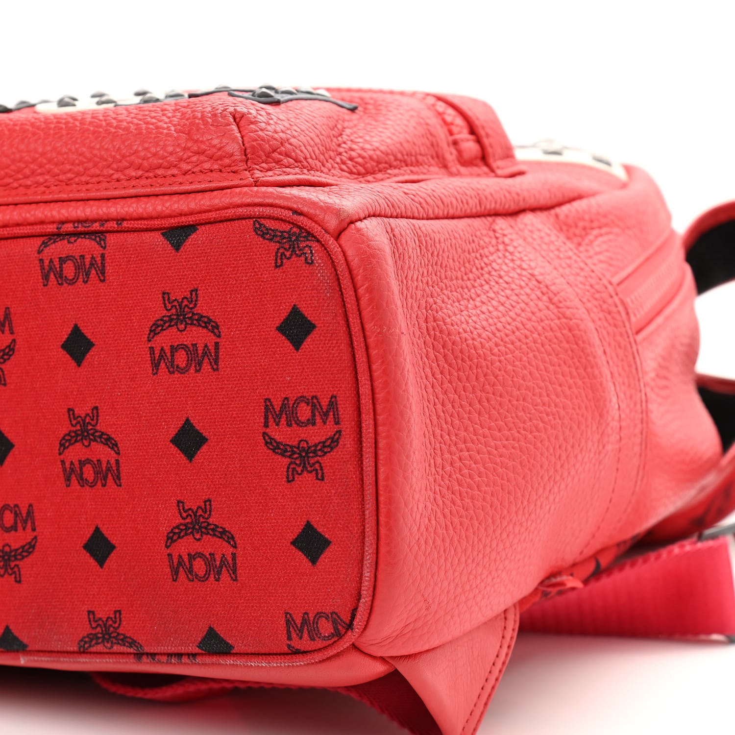 MCM Calfskin Studded Small Logo Backpack Red 9 of 14