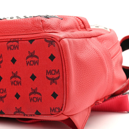 MCM Calfskin Studded Small Logo Backpack Red 9 of 14