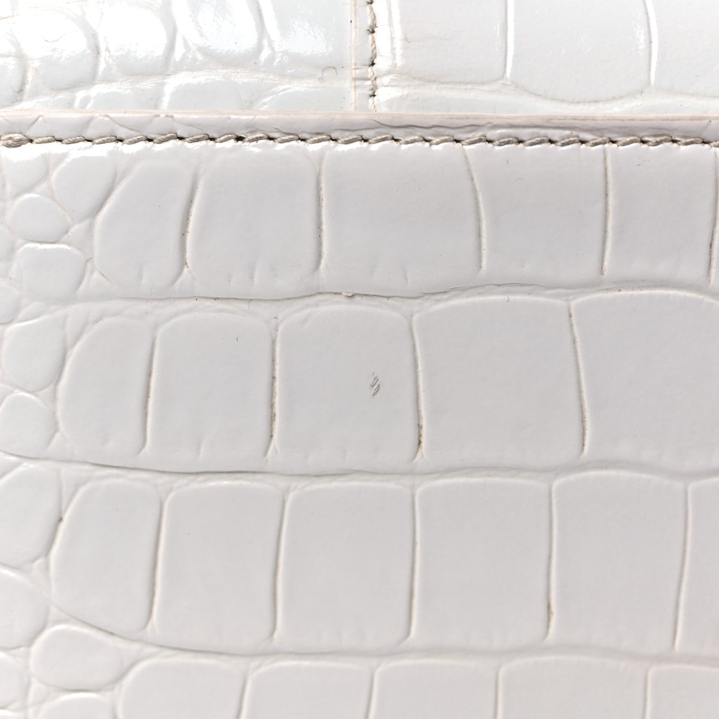 Shiny Calfskin Crocodile Embossed Hourglass Chain Bag White