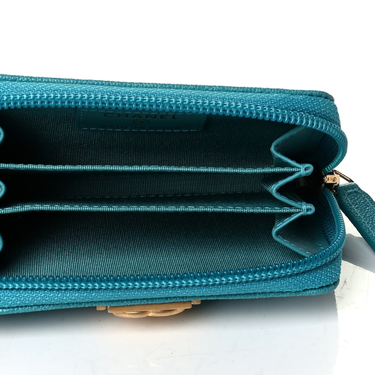 Caviar Quilted Boy Zip Around Coin Purse Wallet Turquoise