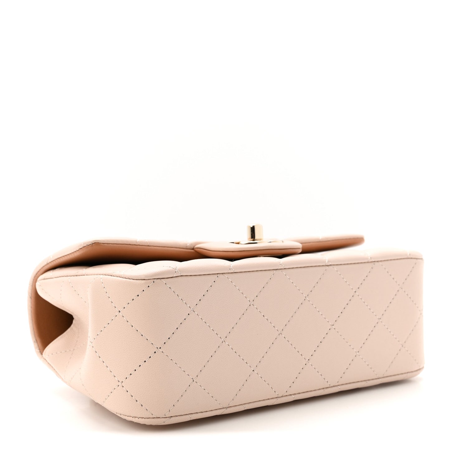 Lambskin Quilted Bi-Color Mini Top Handle Rectangular Flap Ecru Dark Beige