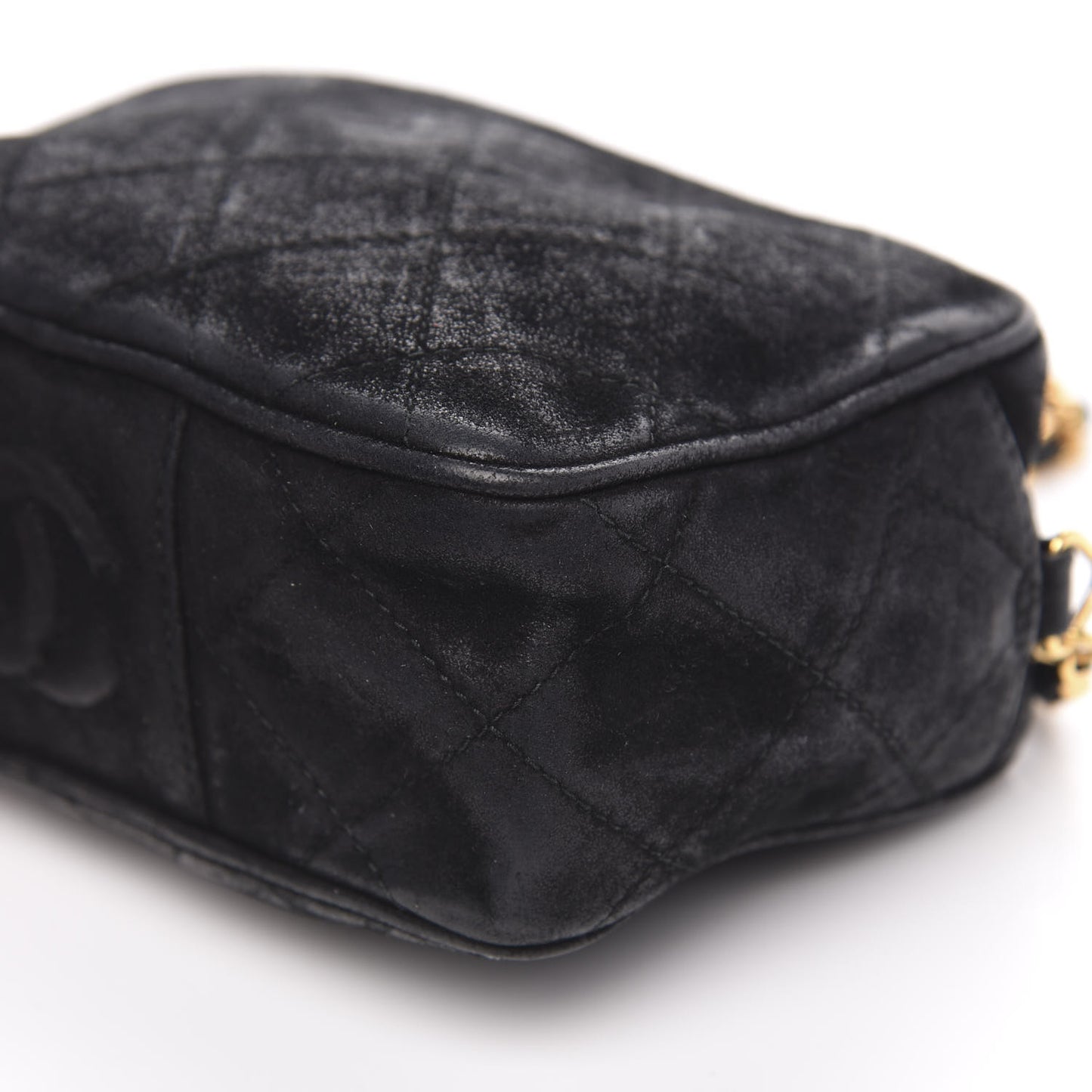 Suede Quilted Camera Case Crossbody Bag Black