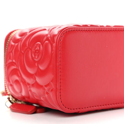 Chanel Lambskin Camellia Embossed Mini Vanity Case With Chain Red 8 of 10