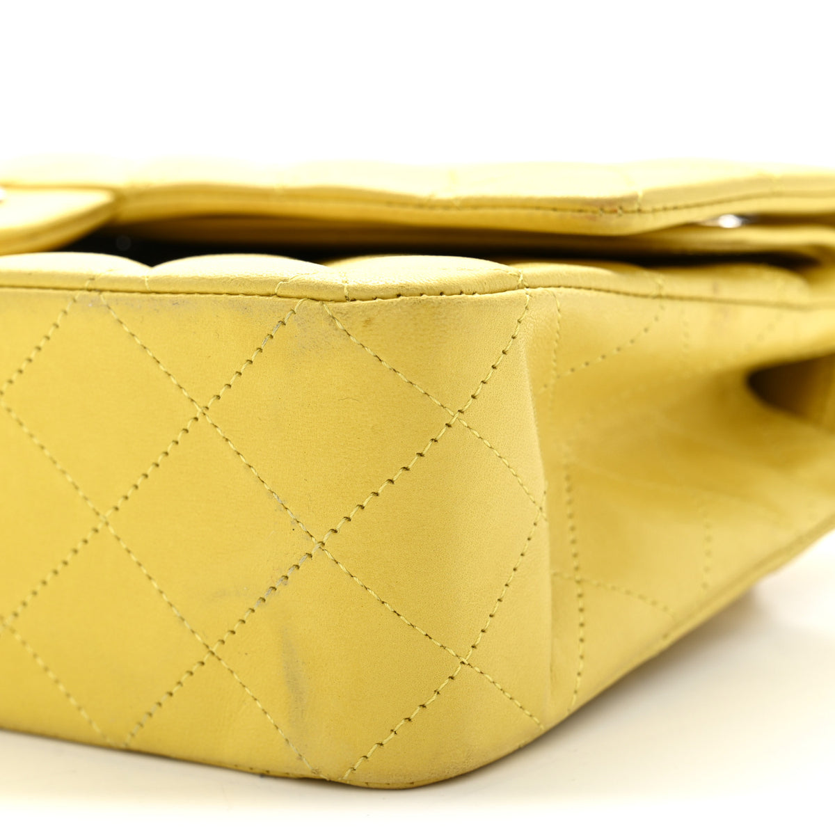 Lambskin Quilted Medium Double Flap Yellow