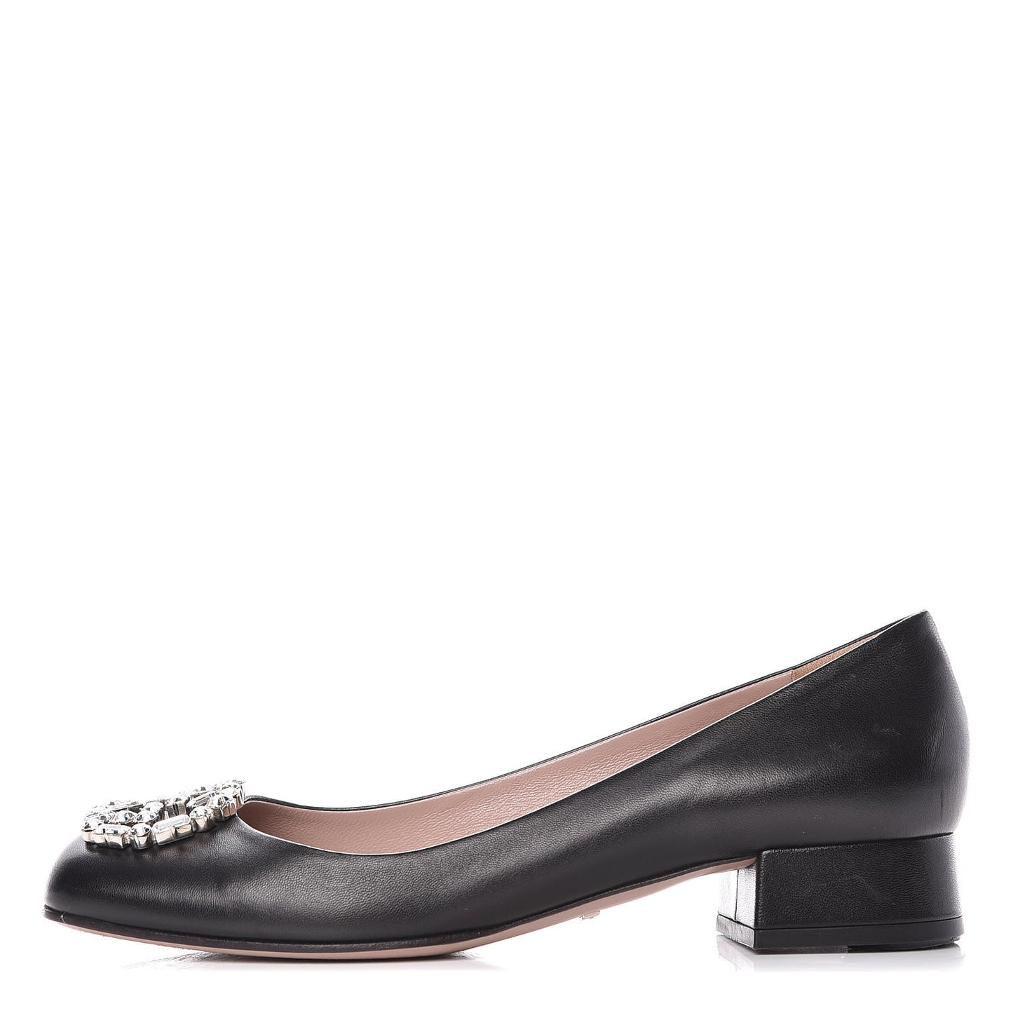 Nappa Crystal Interlocking G Low Heel Pumps 39 Black