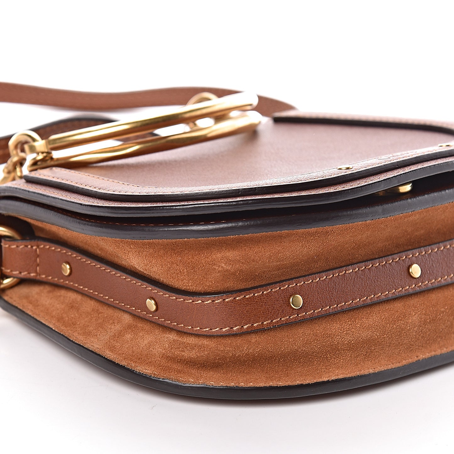 Calfskin Suede Small Nile Bracelet Bag Caramel