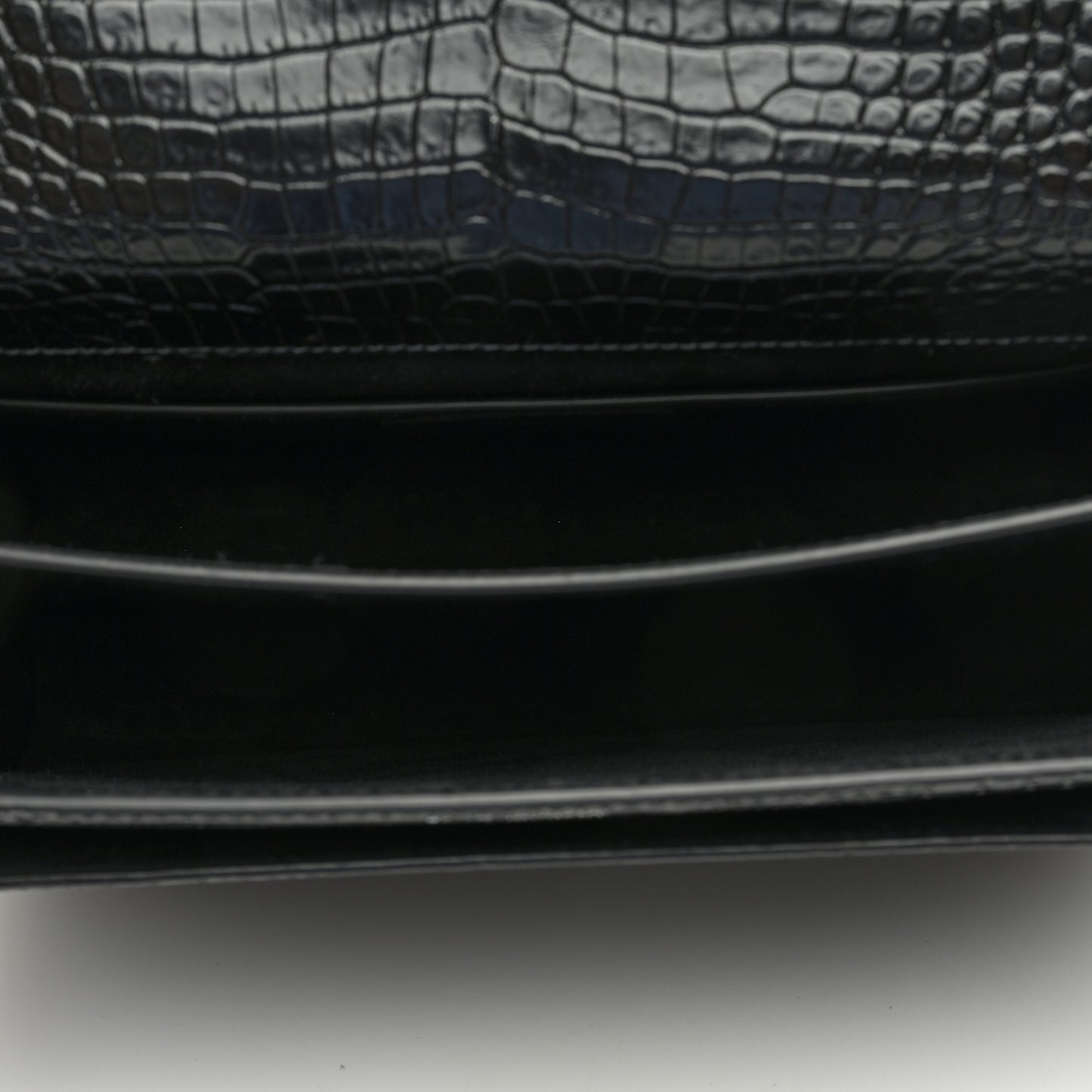SAINT LAURENT Calfskin Crocodile Embossed Large Monogram Sunset Black