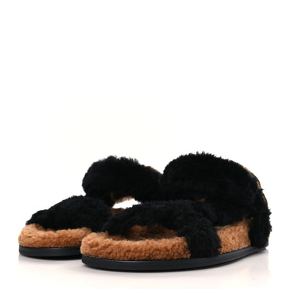 Fendi Shearling FF Fendi Feel Sandals 36.5 Tobacco Black 3 of 7
