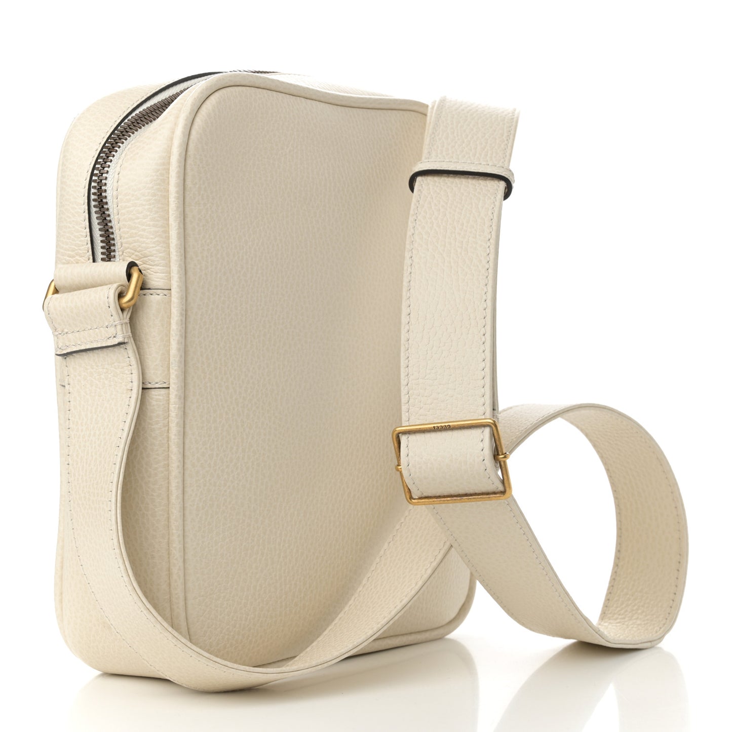Grained Calfskin Logo Messenger Bag White