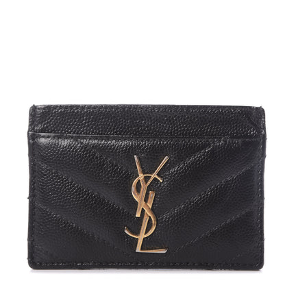 Saint Laurent Grain De Poudre Matelasse Chevron Monogram Credit Card Case Black 1 of 6