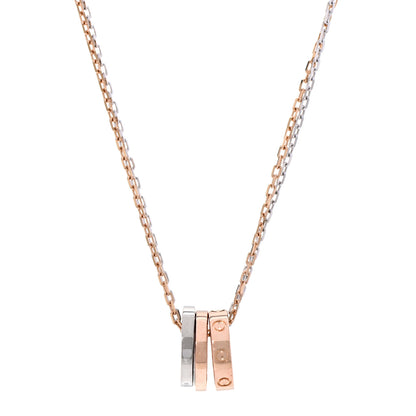 Cartier 18K White Pink Gold Diamond Three Ring LOVE Pendant Necklace 1 of 8