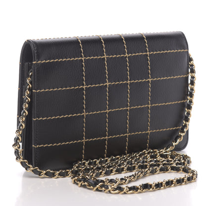 Chanel Calfskin Stitched Square Quilted Wallet On Chain WOC Black 3 of 15