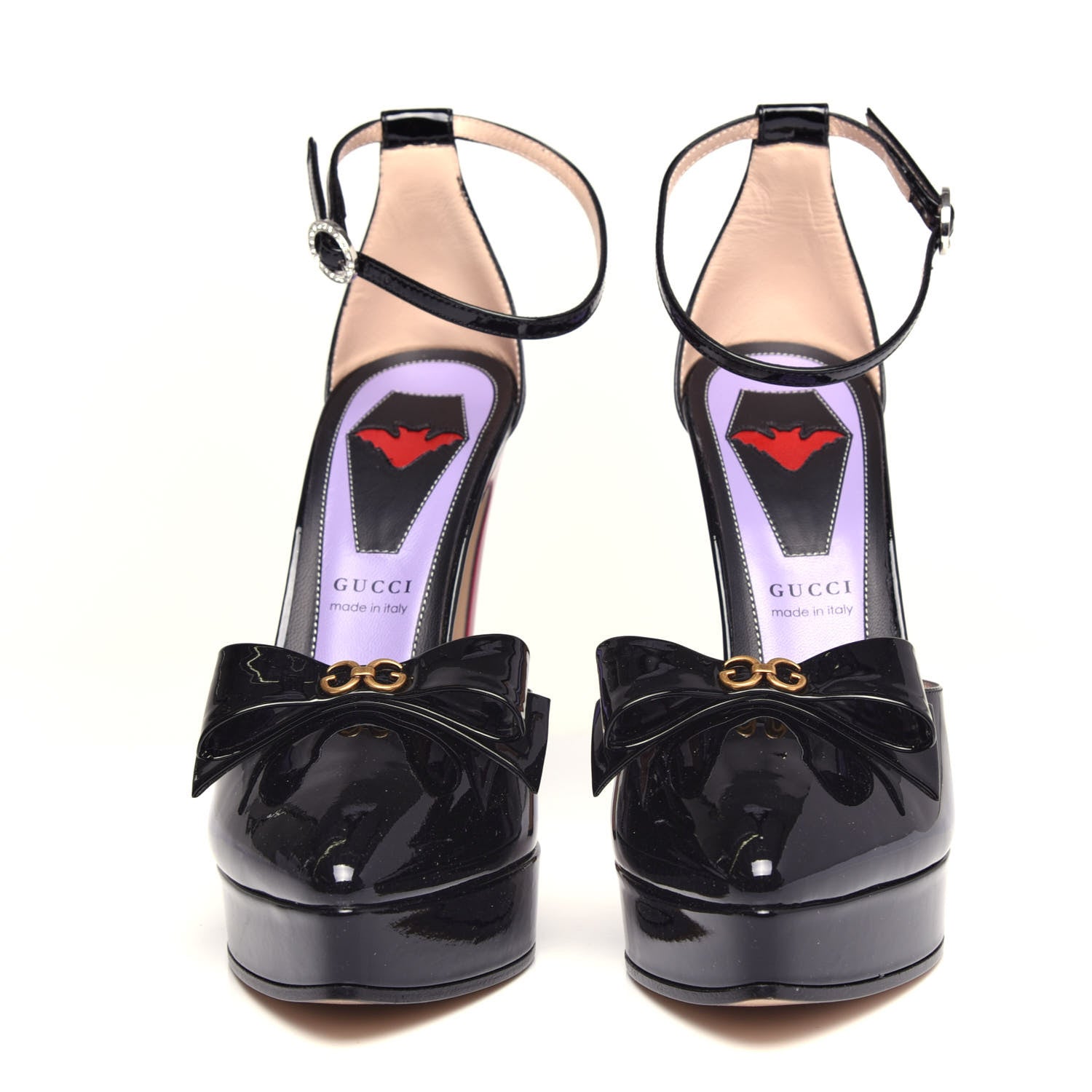 Gucci Patent Crystal GG Bow Sadie Spike Ankle Strap d'Orsay Platform High Heel Pumps 37 Black 3 of 11
