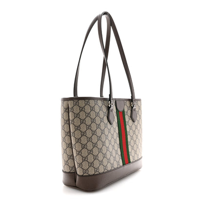 Gucci GG Supreme Monogram Textured Calfskin Web Small Ophidia Shoulder Tote Bag Beige Ebony New Acero 3 of 12