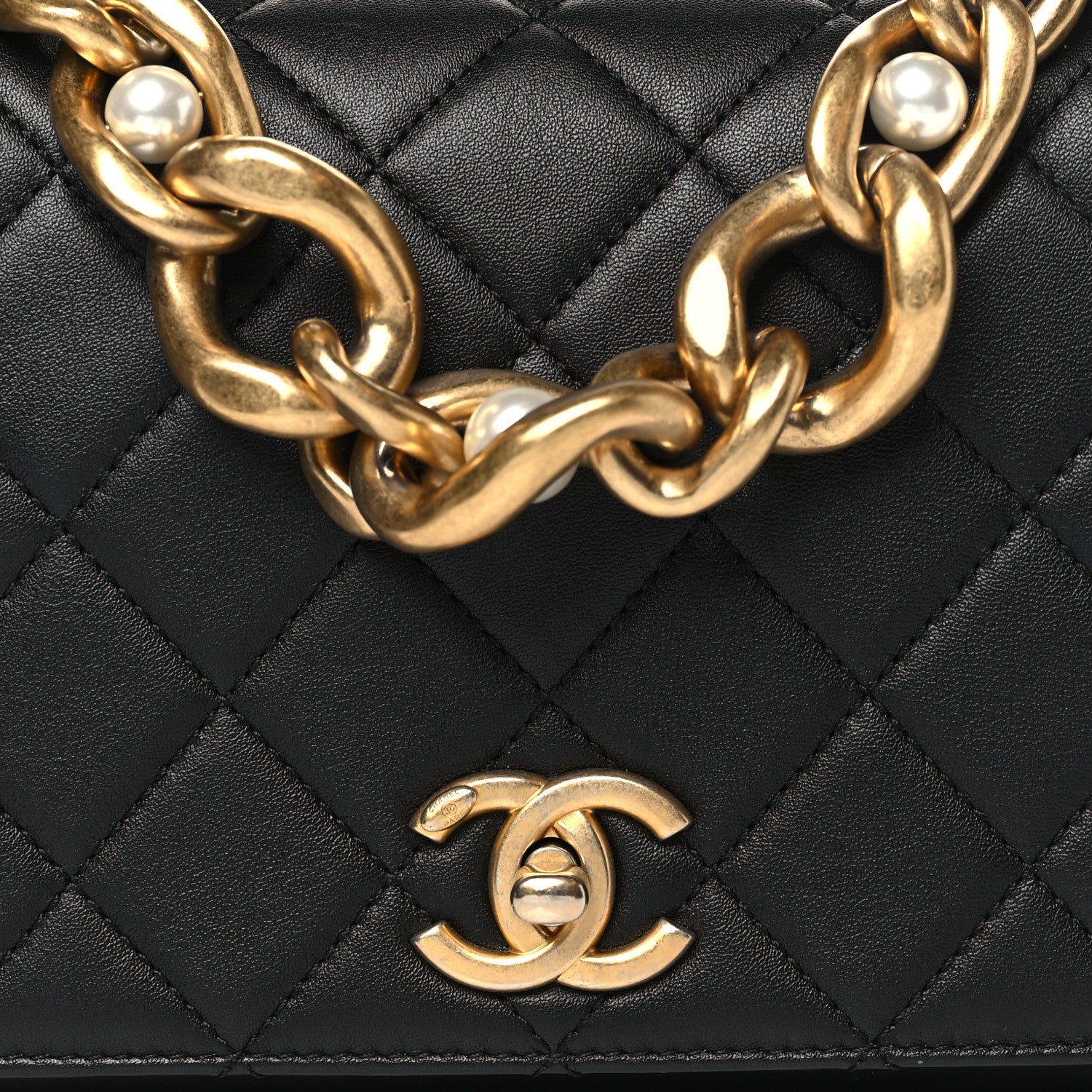 Chanel Calfskin Quilted Pearl Jewel Chain Flap Black 9 of 11