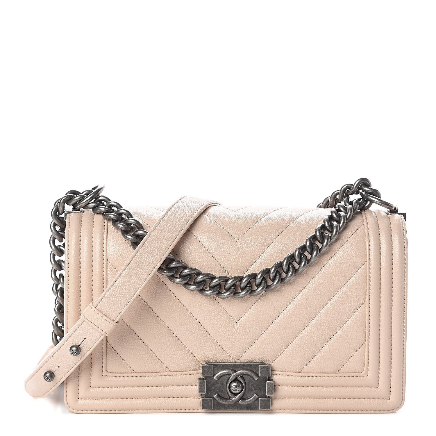 Chanel Caviar Chevron Quilted Medium Boy Flap Light Beige 1 of 10