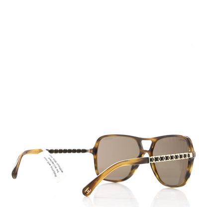 Chanel Metal Calfskin CC Chain Pilot Sunglasses 5439-Q Green Tortoise 3 of 8