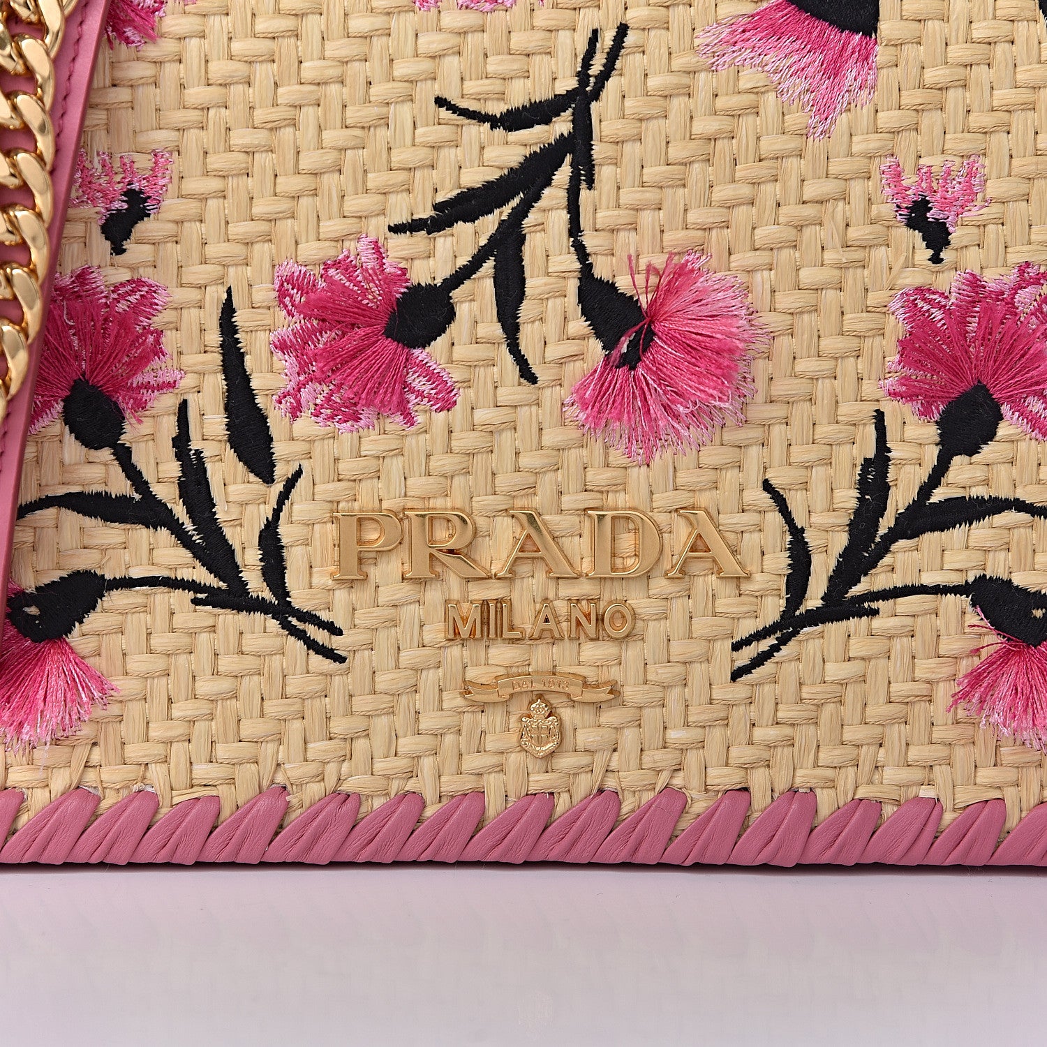 Prada Straw Floral Embroidered Shoulder Bag Naturale Begonia 10 of 10