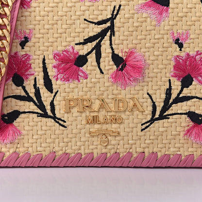 Prada Straw Floral Embroidered Shoulder Bag Naturale Begonia 10 of 10