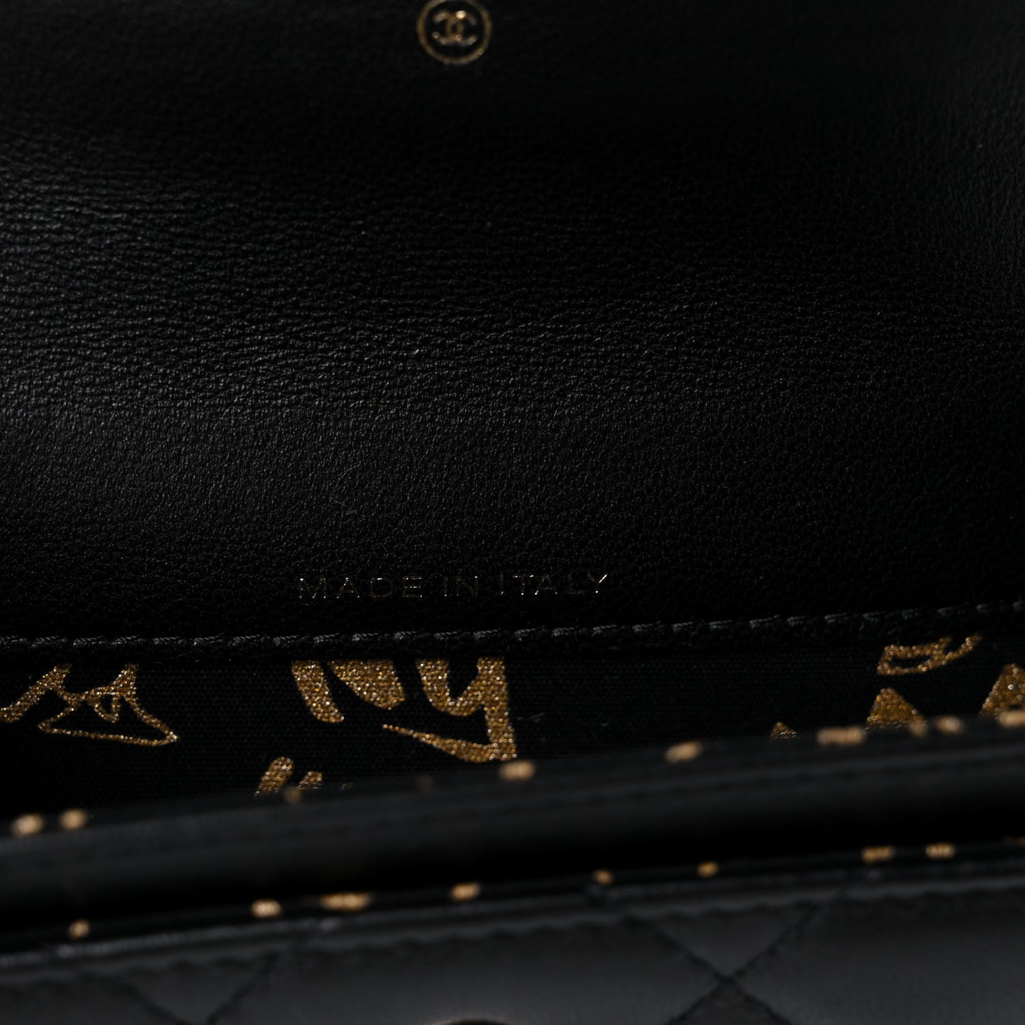 Lambskin Quilted Small Graffiti Compact Wallet Black