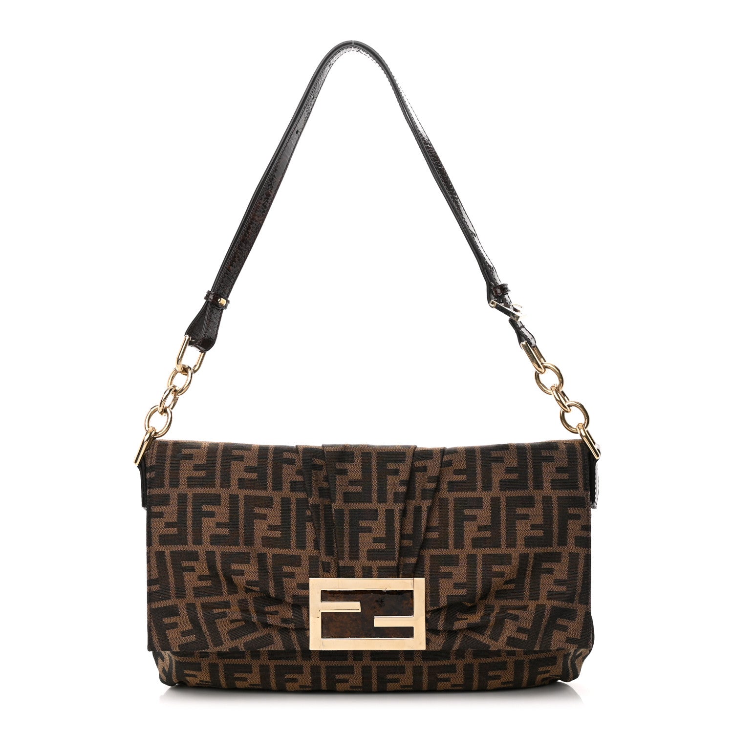 Fendi Zucca Patent Large Mia Shoulder Flap Tobacco 1 of 12