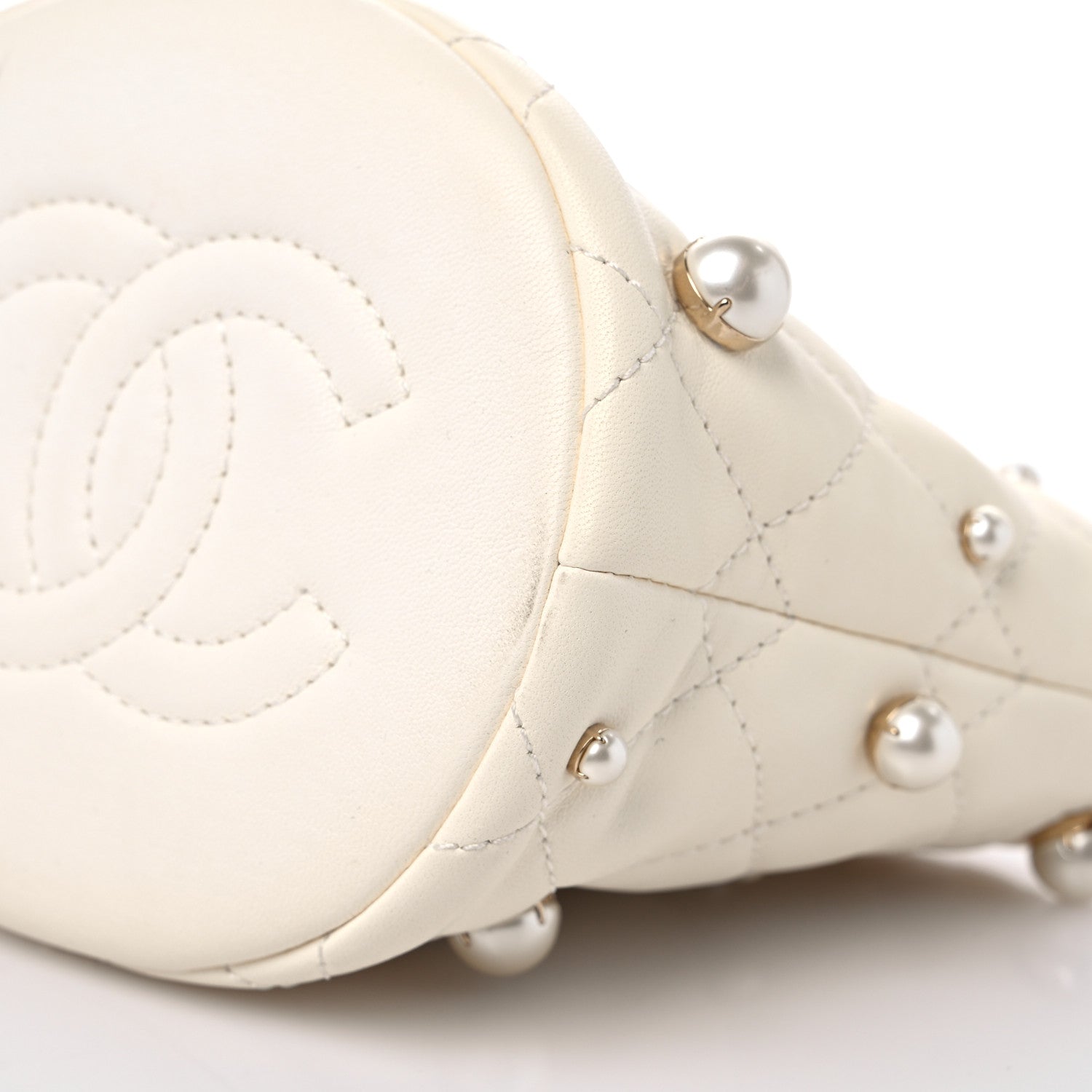 Chanel Lambskin Quilted Pearl Mini About Pearls Drawstring Bag White 9 of 11