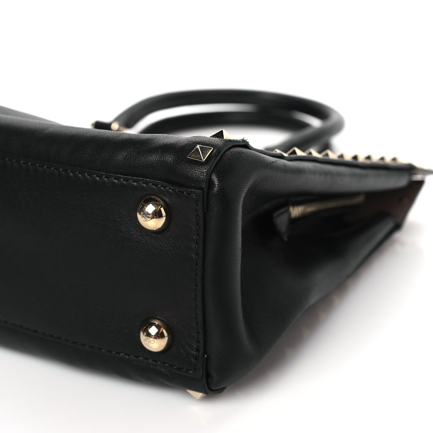 Vitello Small Rockstud Top Handle Tote Black