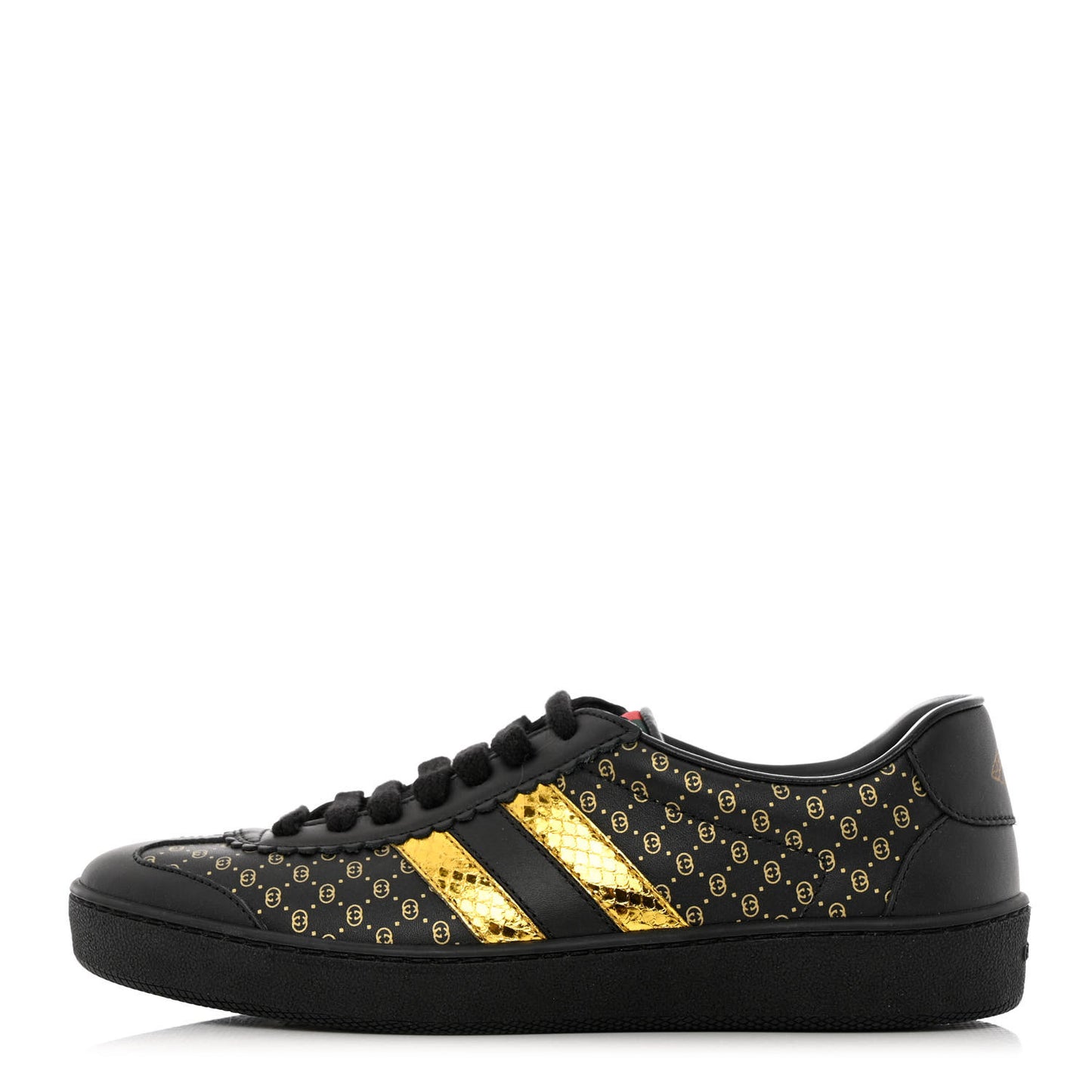 X DAPPER DAN Calfskin Laminated Ayers GG Micro Monogram Womens G74 Sneakers 35.5 Black Gold