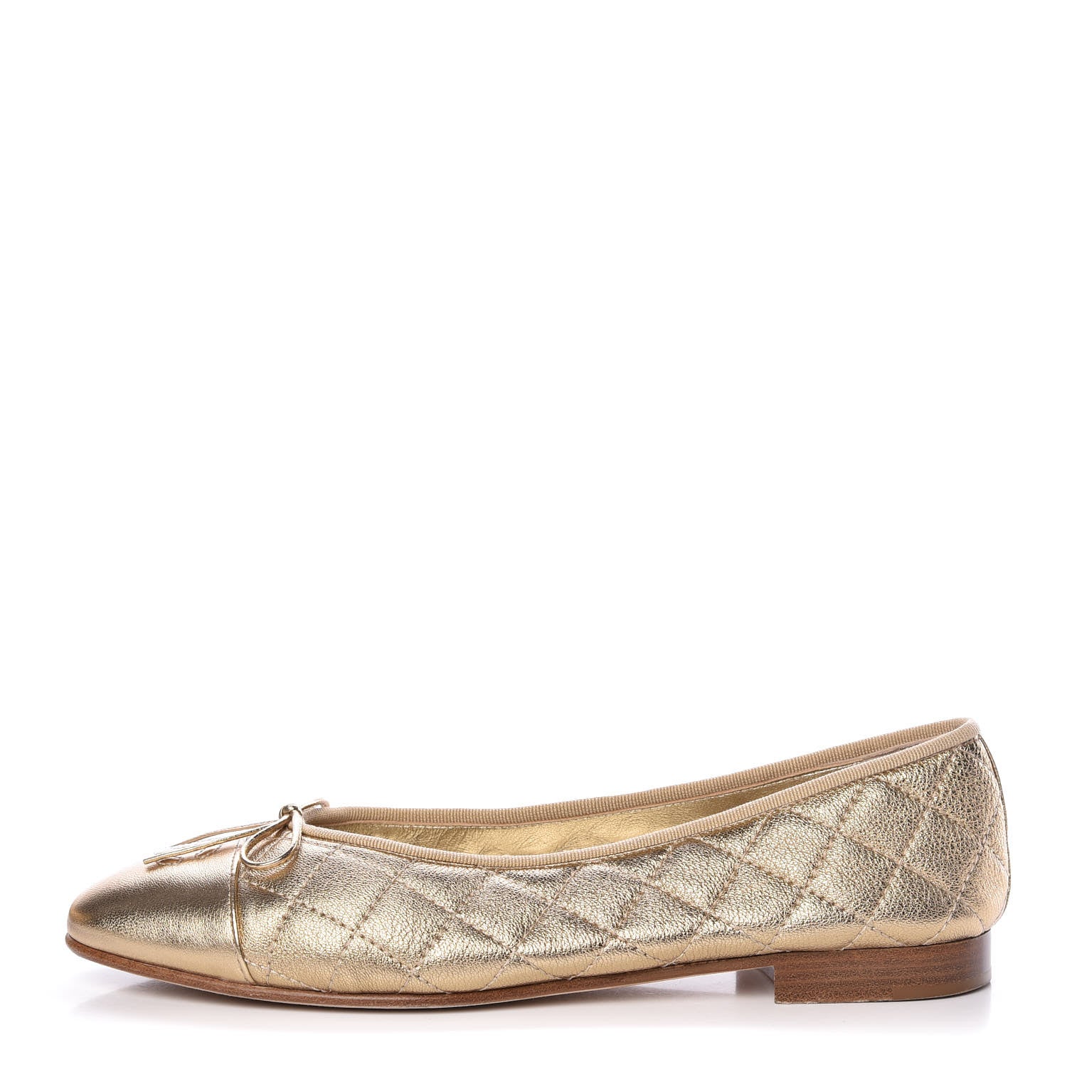 Chanel Metallic Lambskin Quilted CC Cap Toe Ballet Flats 40 Gold 1 of 14