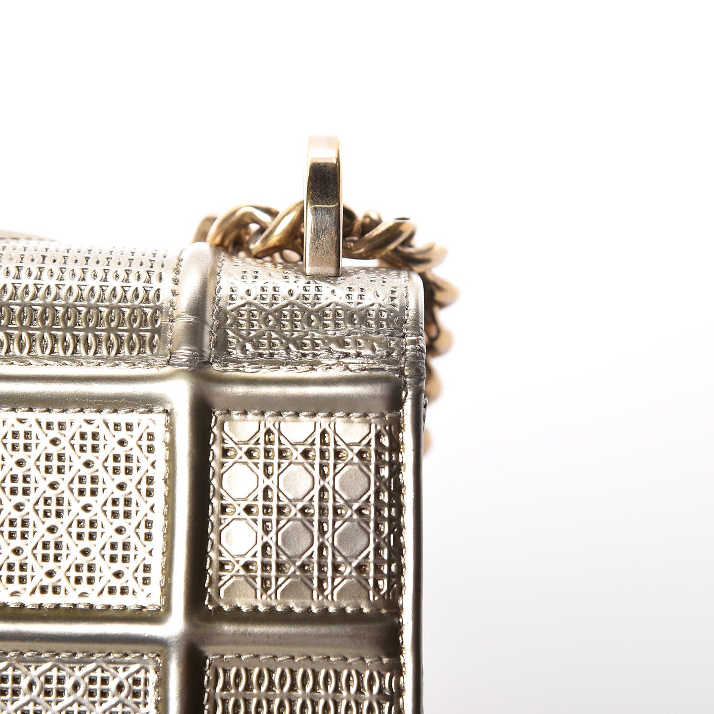 Metallic Patent Micro-Cannage Medium Diorama Flap Bag Gold